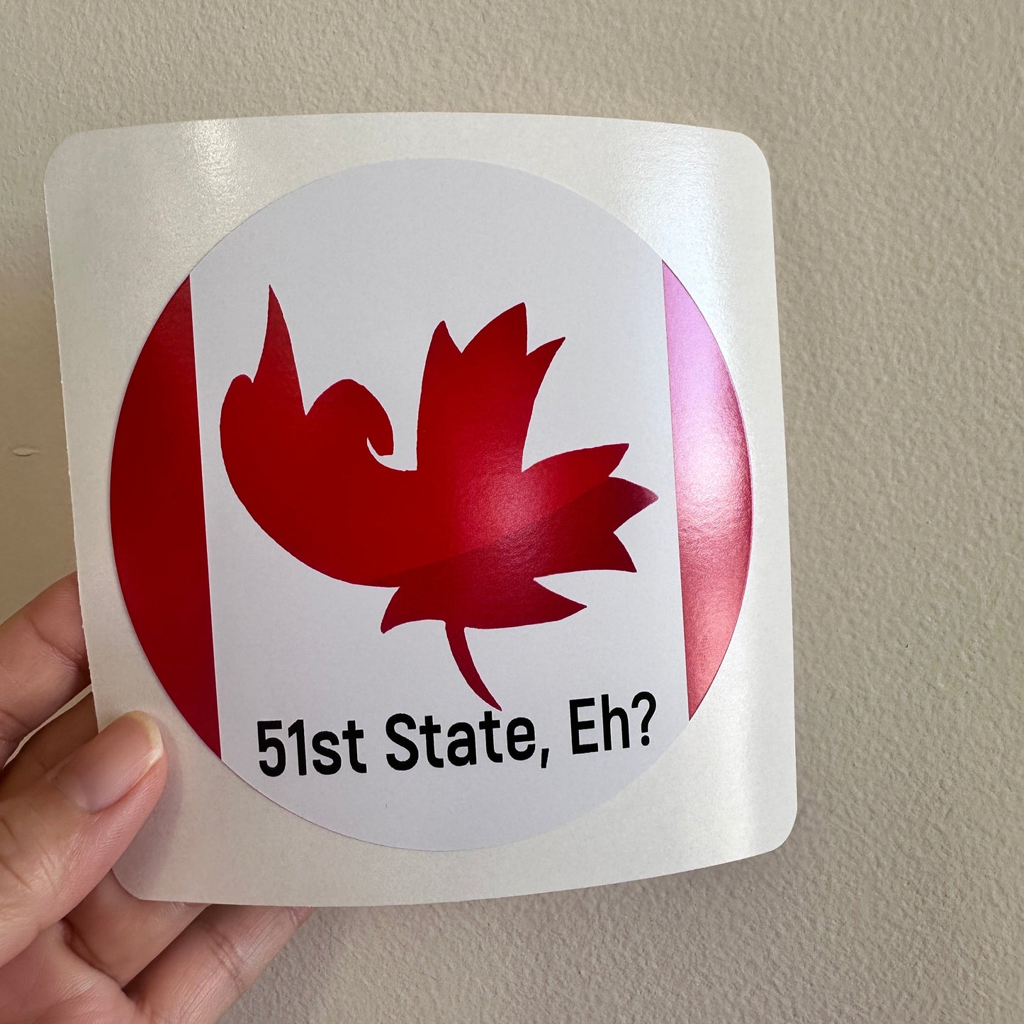 Canada Maple Leaf Flipping the Bird Car Decal, Not 51st State Bumper Sticker, Waterproof sticker in 4x4 or 3x3 inches