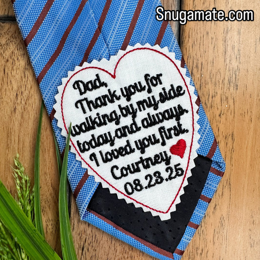 Father of the Bride Tie Patch, Gift from daughter, Custom Embroidered Heart Patch for Dad
