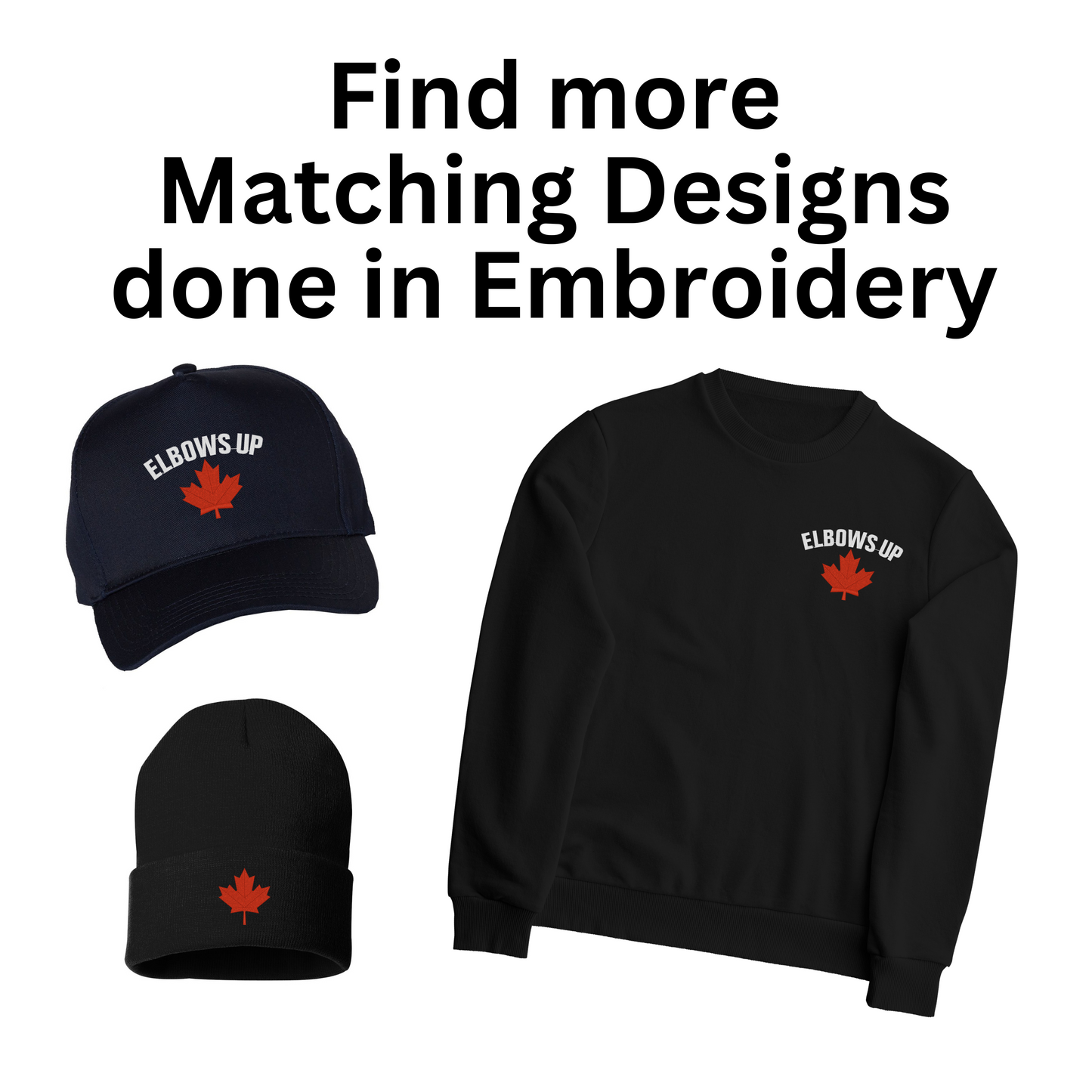 Elbows Up Canada Embroidered Full-Zip Hoodie in Black or Gray