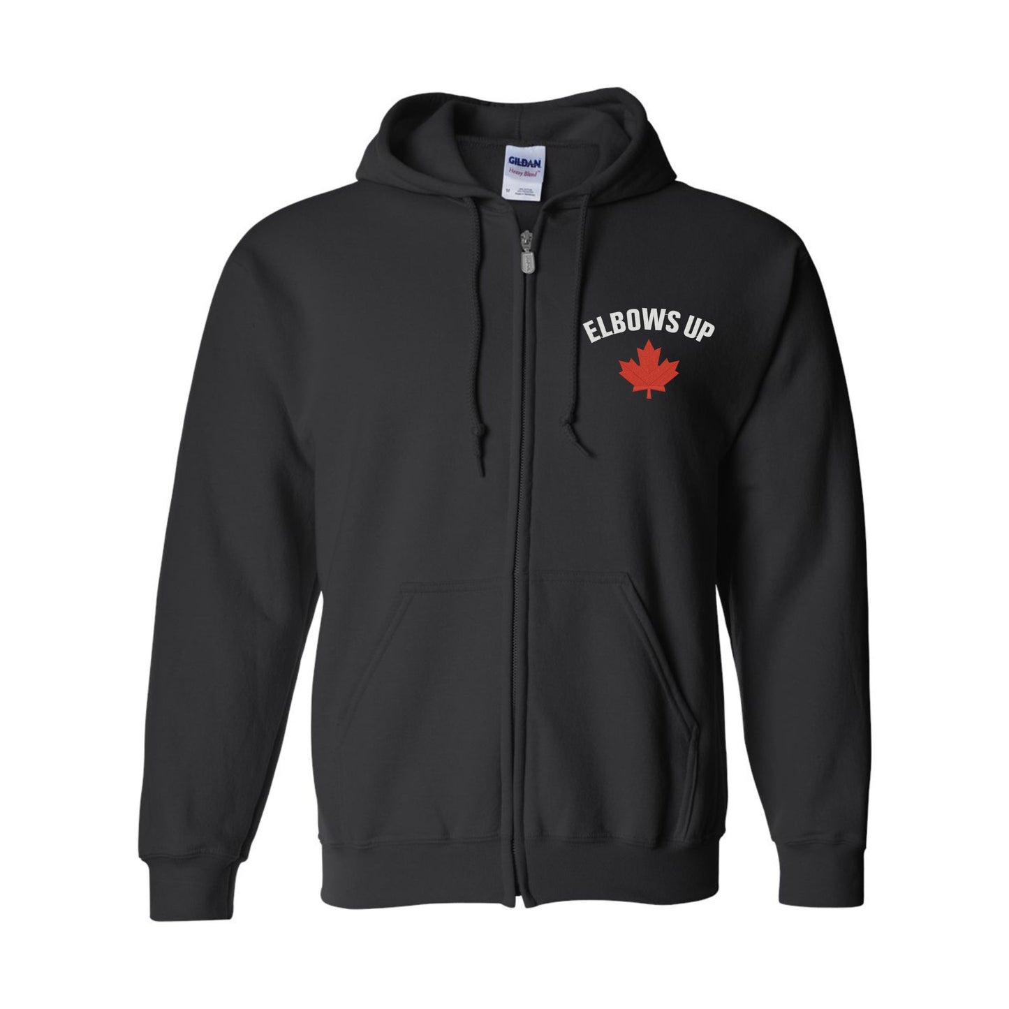 Elbows Up Canada Embroidered Full-Zip Hoodie in Black or Gray