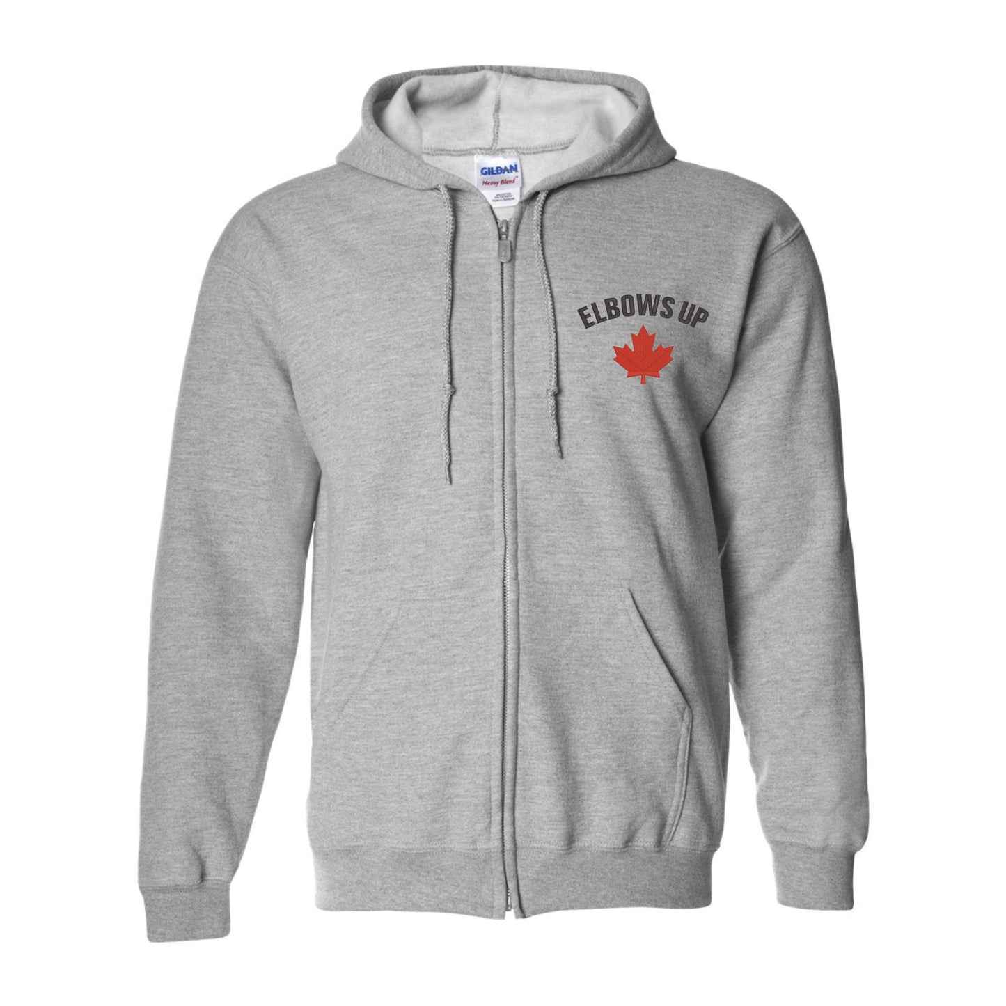 Elbows Up Canada Embroidered Full-Zip Hoodie in Black or Gray