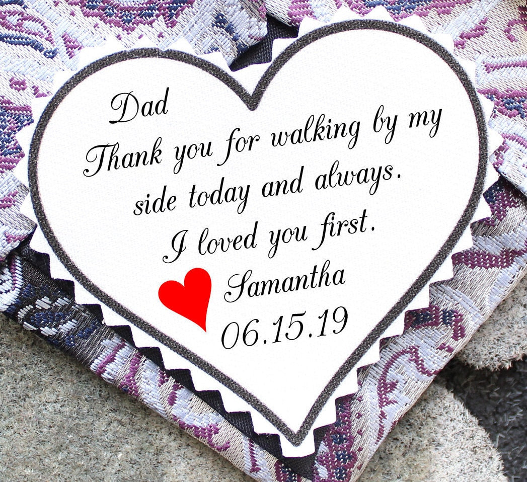 Tie patch with custom message imprinted, heart shaped, Father of the bride gift