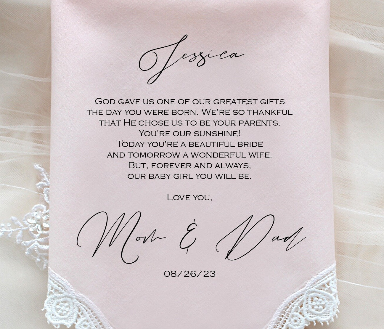 Wedding Gift for Bride from Parents - Wedding handkerchief Gift from Mom and Dad of the Bride, Mother of the Bride and Father of the Bride
