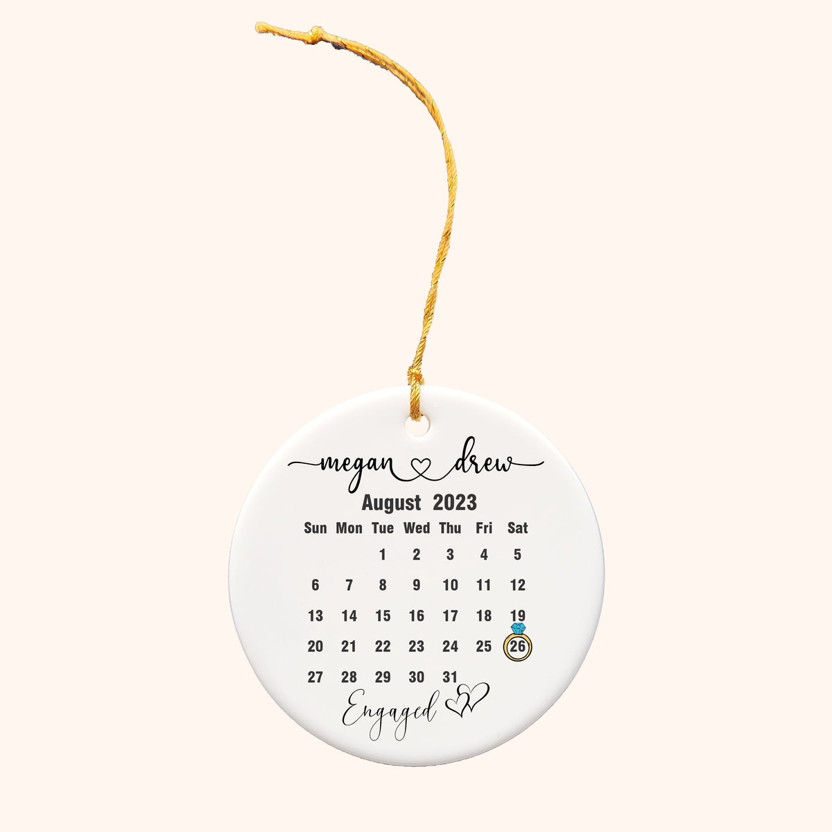 Personalized Engagement Round Ceramic Ornament