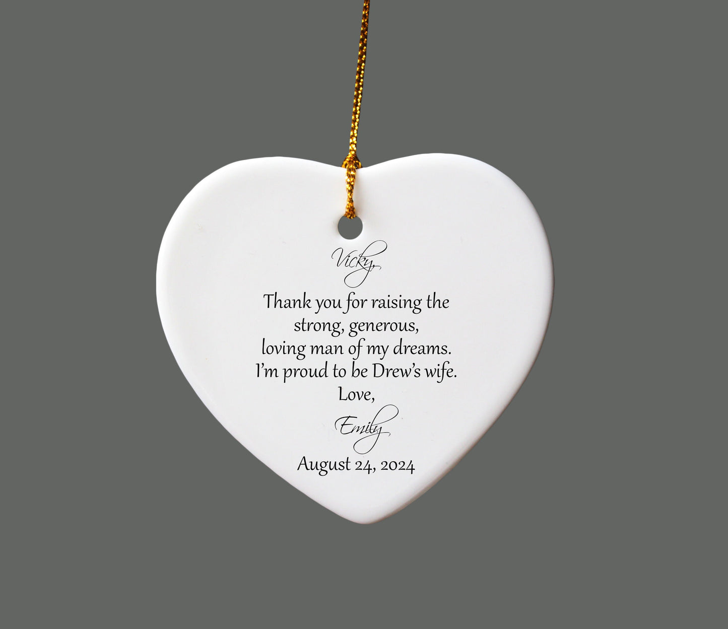 Heart Ornament for Mother of the Groom from the bride on her wedding day