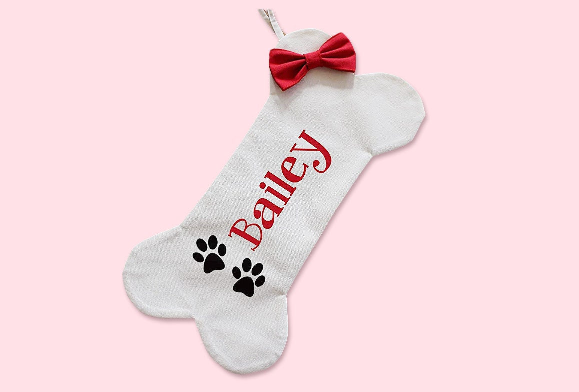 Personalized Dog Christmas Stocking, Bone Holiday Stocking for Dog, Bone-Shaped, Pet Owner Holiday Gift