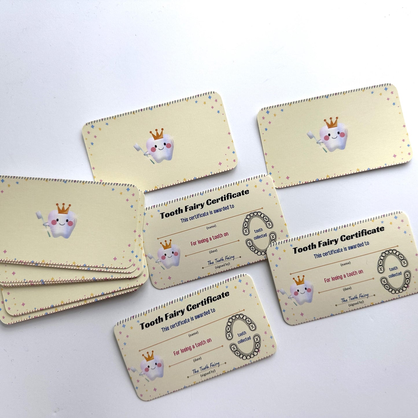 Tooth Fairy Certificates – Pack of 21 Cards | Perfect Fit for Tooth Fairy Pillows & Door Hangers