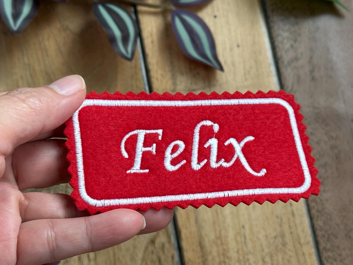 Embroidered Name patch on colored Felt: 4x2 inches, Iron-on or Sew-on Patch