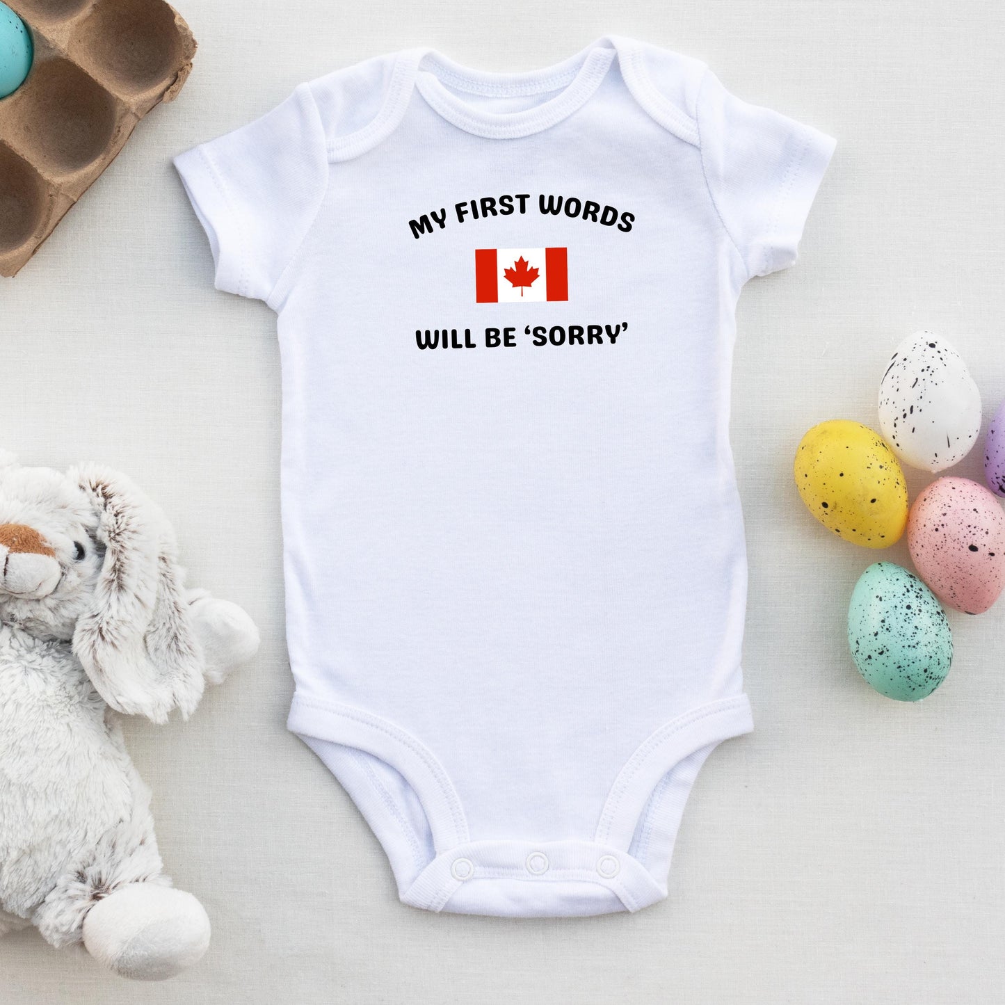 Funny Canadian Baby Body Suit,  Canadian "Sorry" Baby Bodysuit, Canada Baby Gift, Baby Shower Gift, buy Canadian