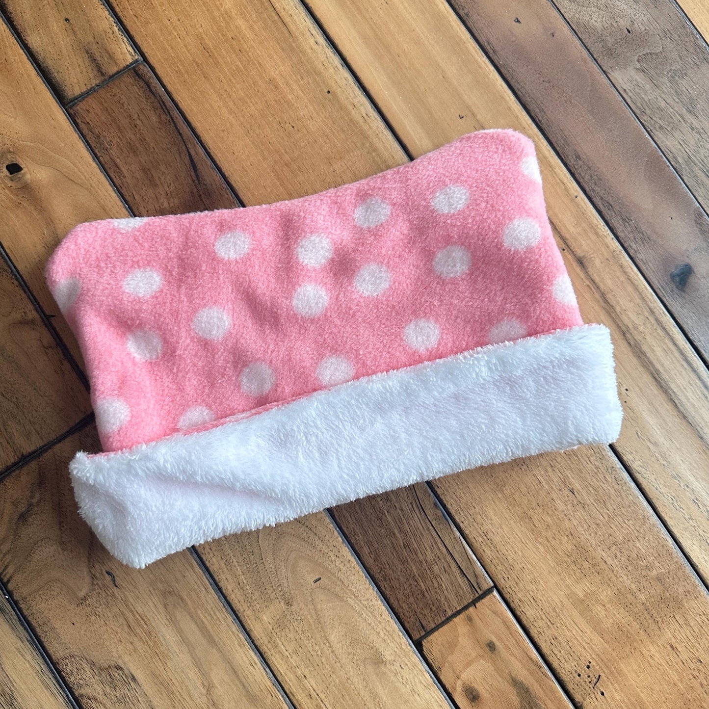 Double-Sided Pink & White Polka Dot Fleece Cat Ear Toque: custom size for kids to adults
