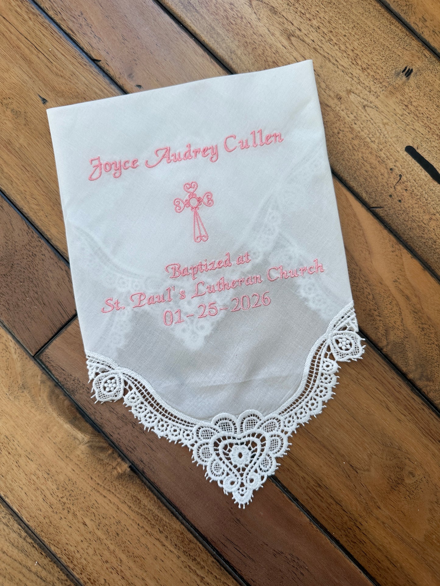 Personalized Baptism Lace Handkerchief