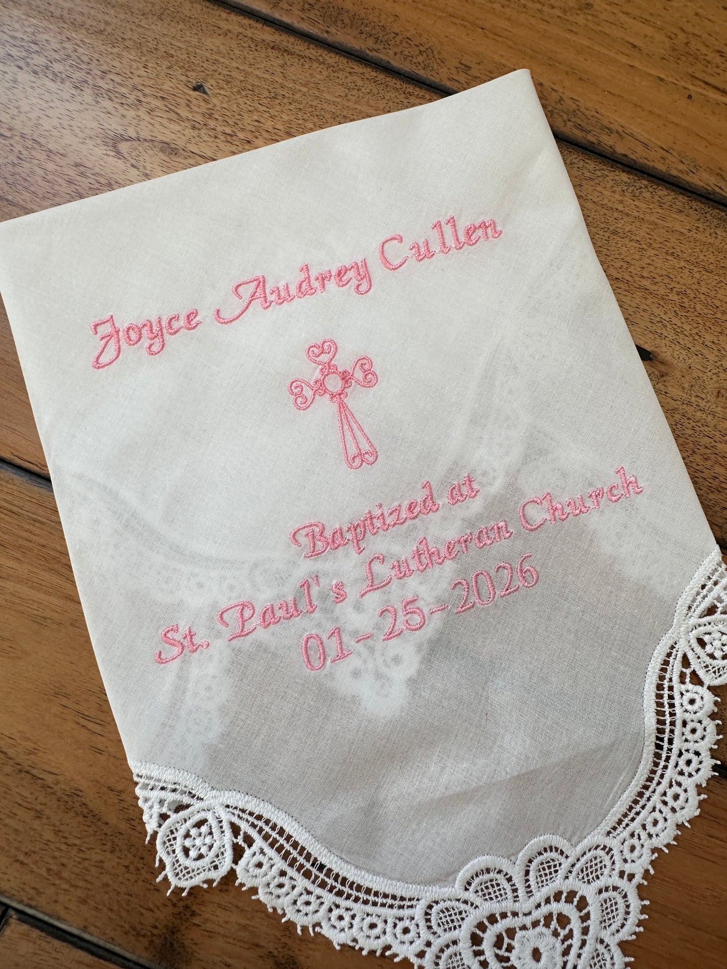 Personalized Baptism Lace Handkerchief