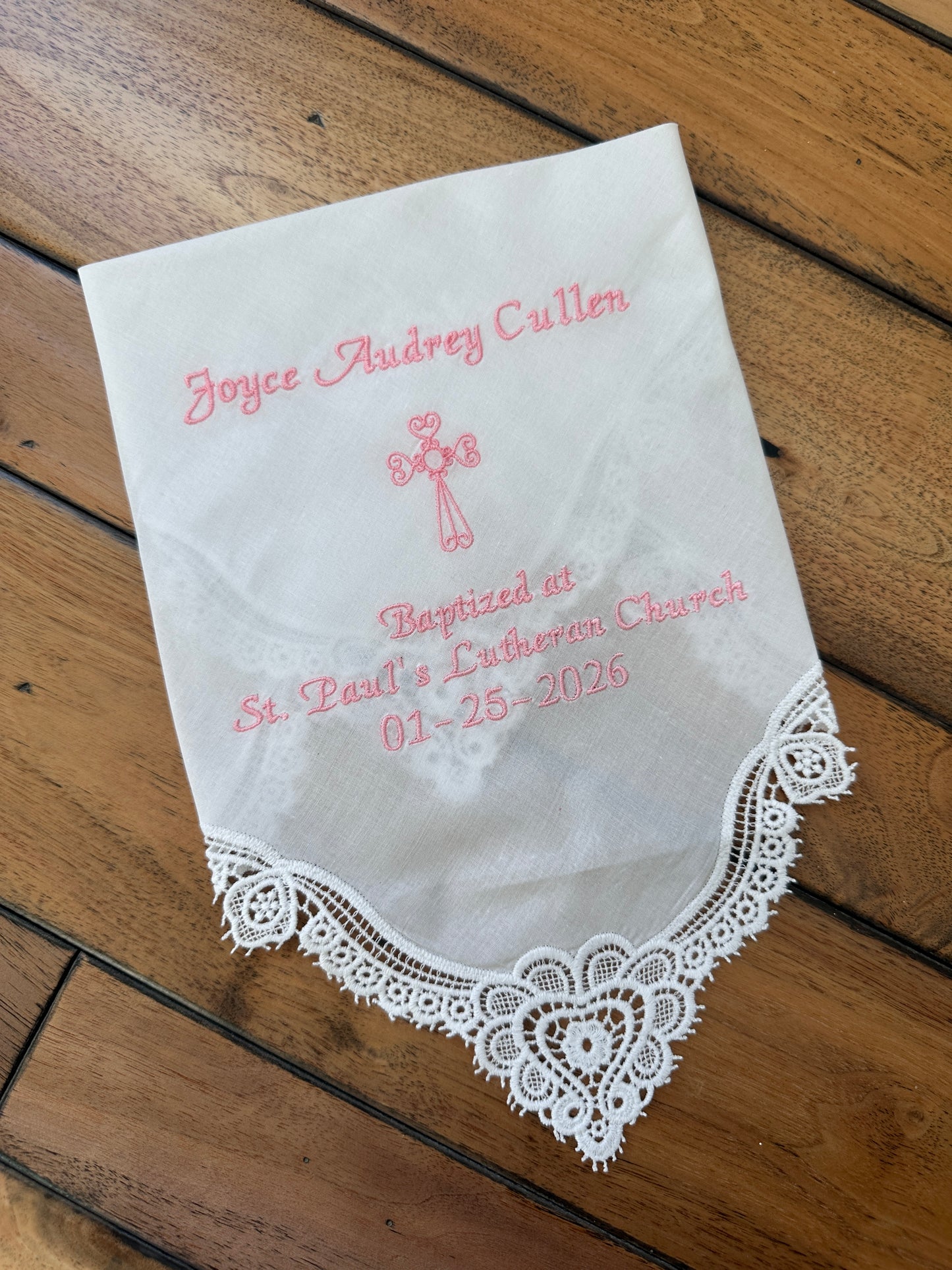 Personalized Baptism Lace Handkerchief