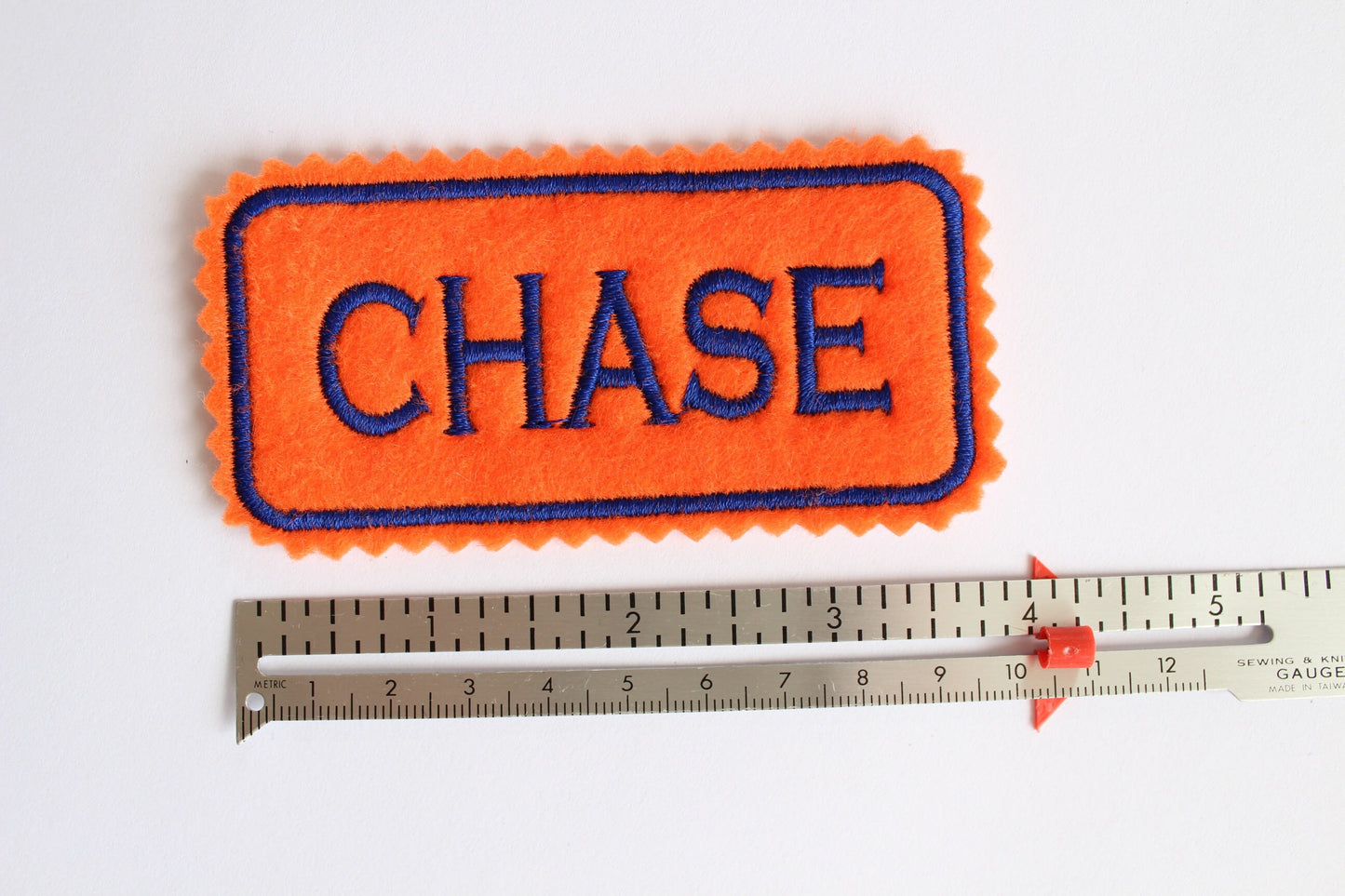 Embroidered Name patch on colored Felt: 4x2 inches, Iron-on or Sew-on Patch