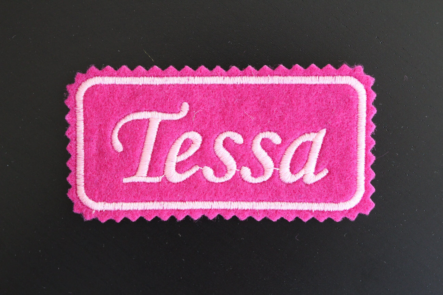Embroidered Name patch on colored Felt: 4x2 inches, Iron-on or Sew-on Patch