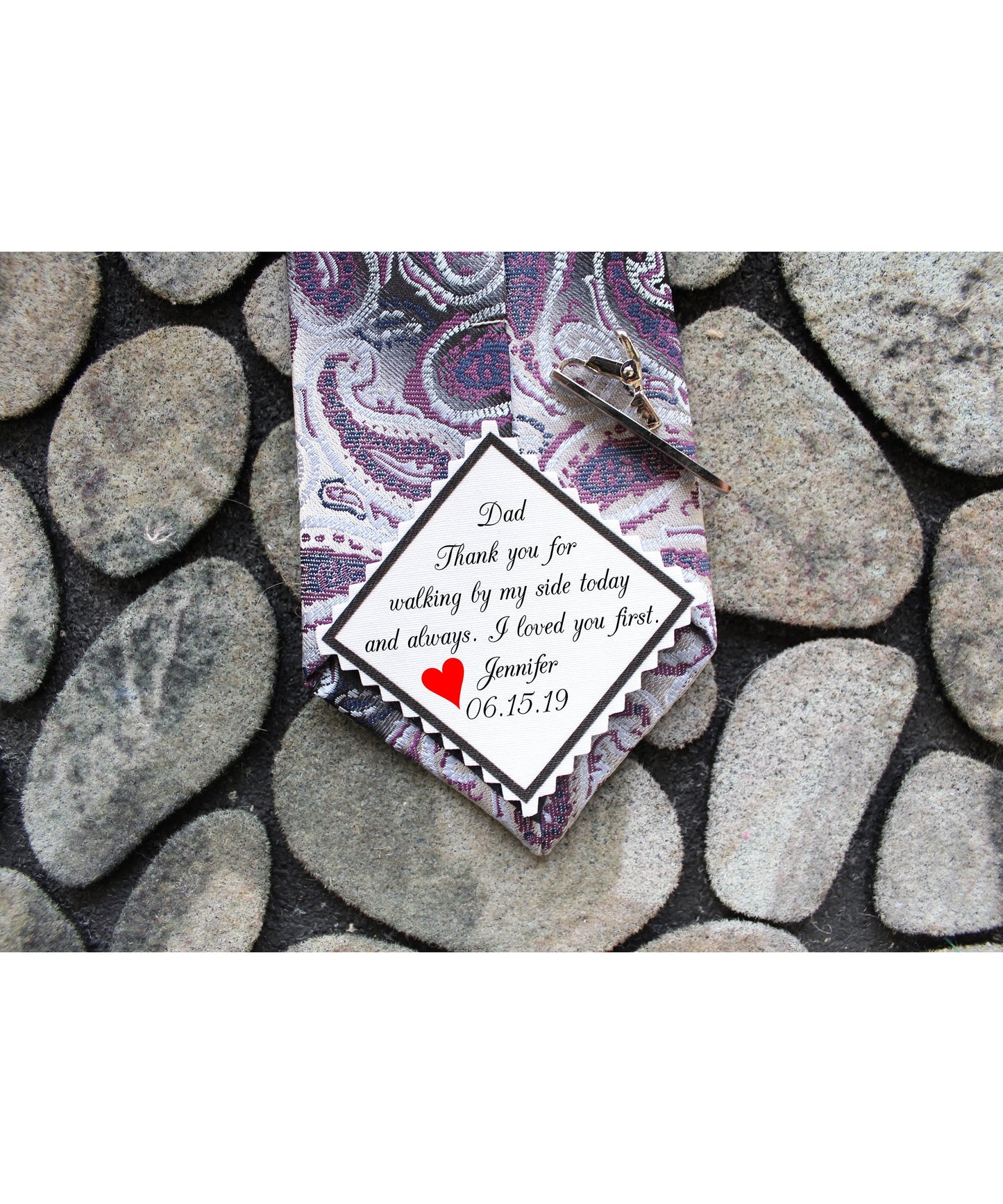 Father of the bride gift, Printed tie patch, label, diamond shaped, wedding gift-[T1]