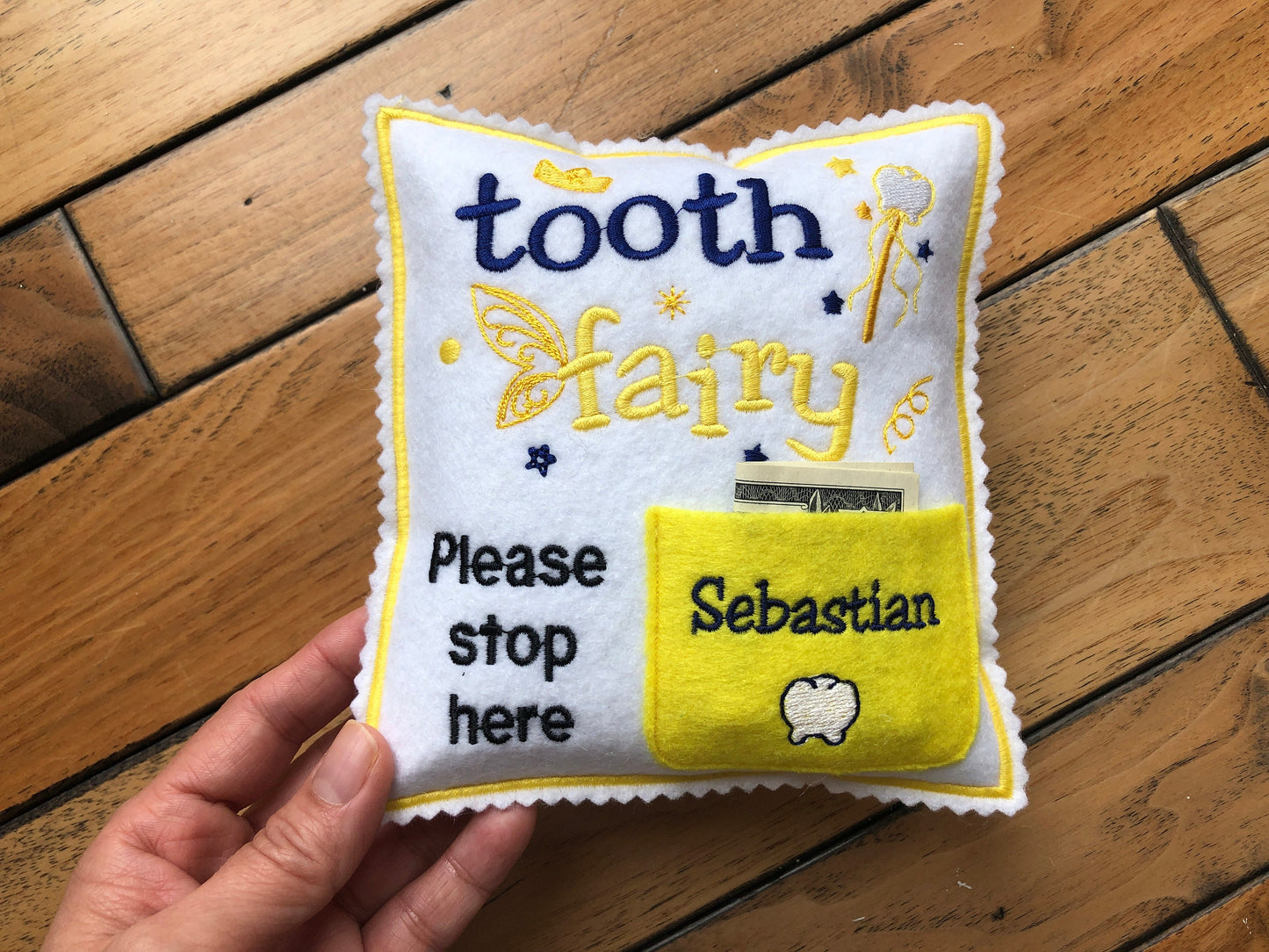 Personalized Tooth fairy pillow with tooth chart