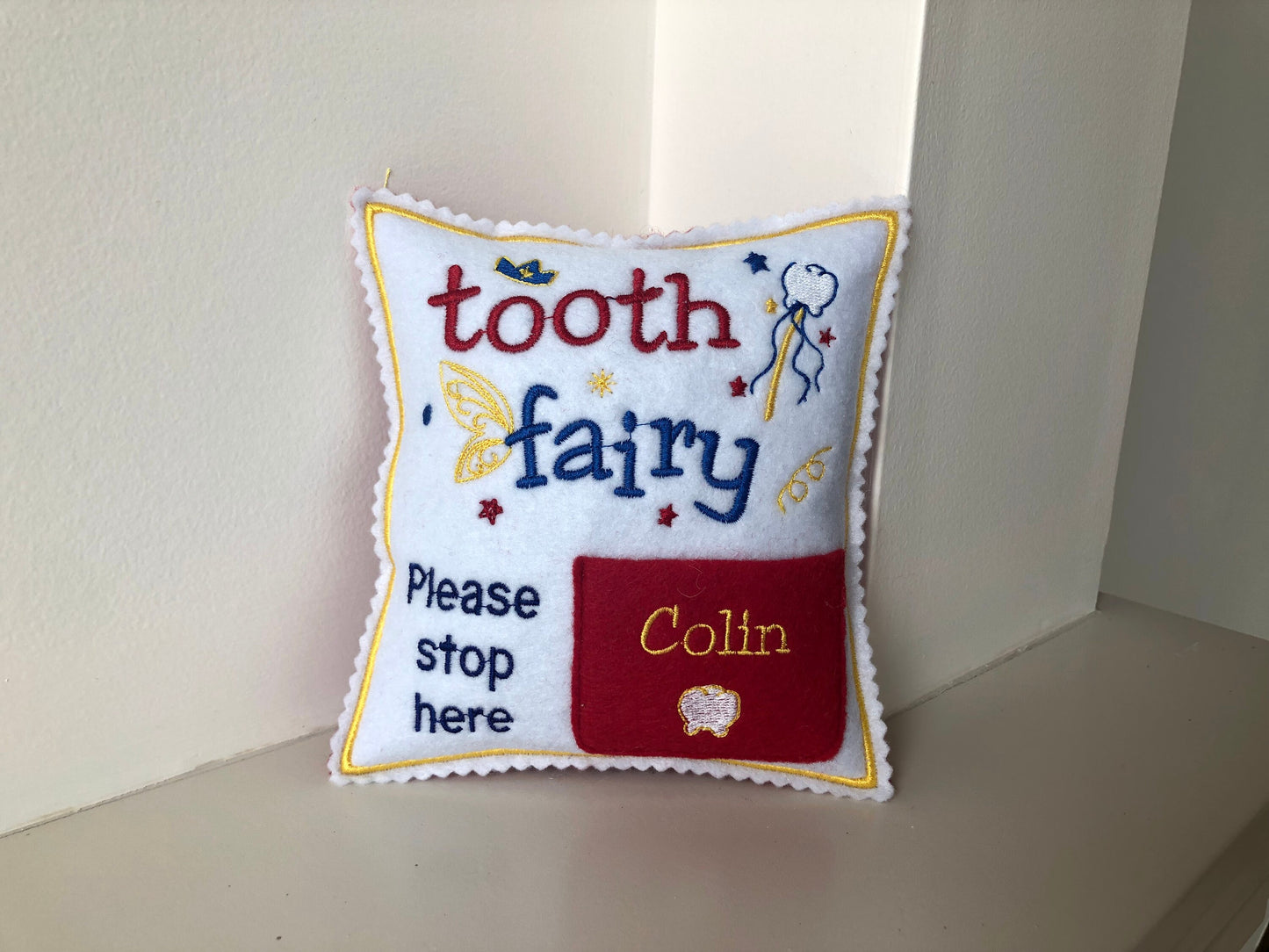 Personalized Tooth fairy pillow in Pink and more colors