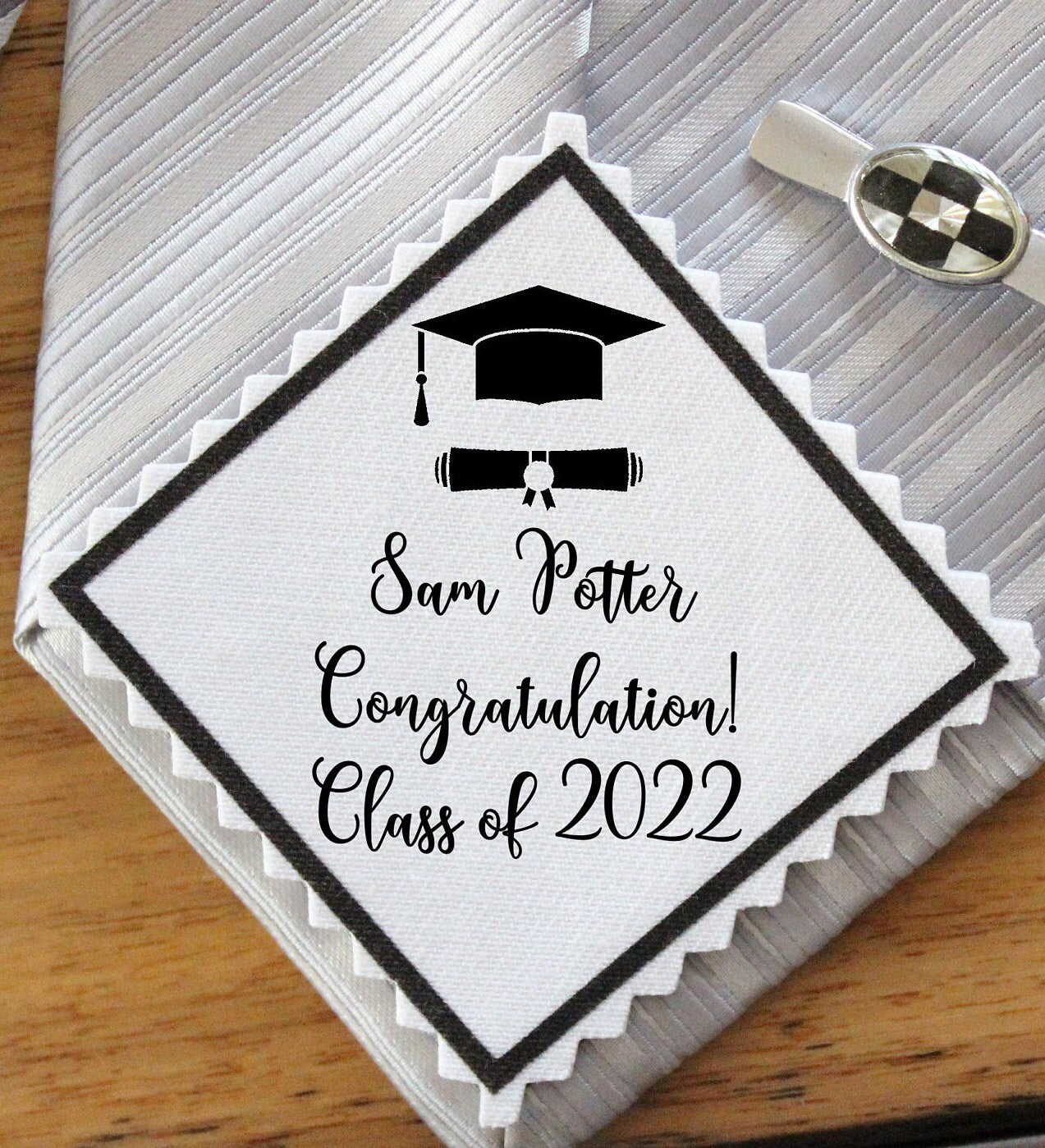 Graduation gift, Printed tie patch, label, Diamond shaped [T13]