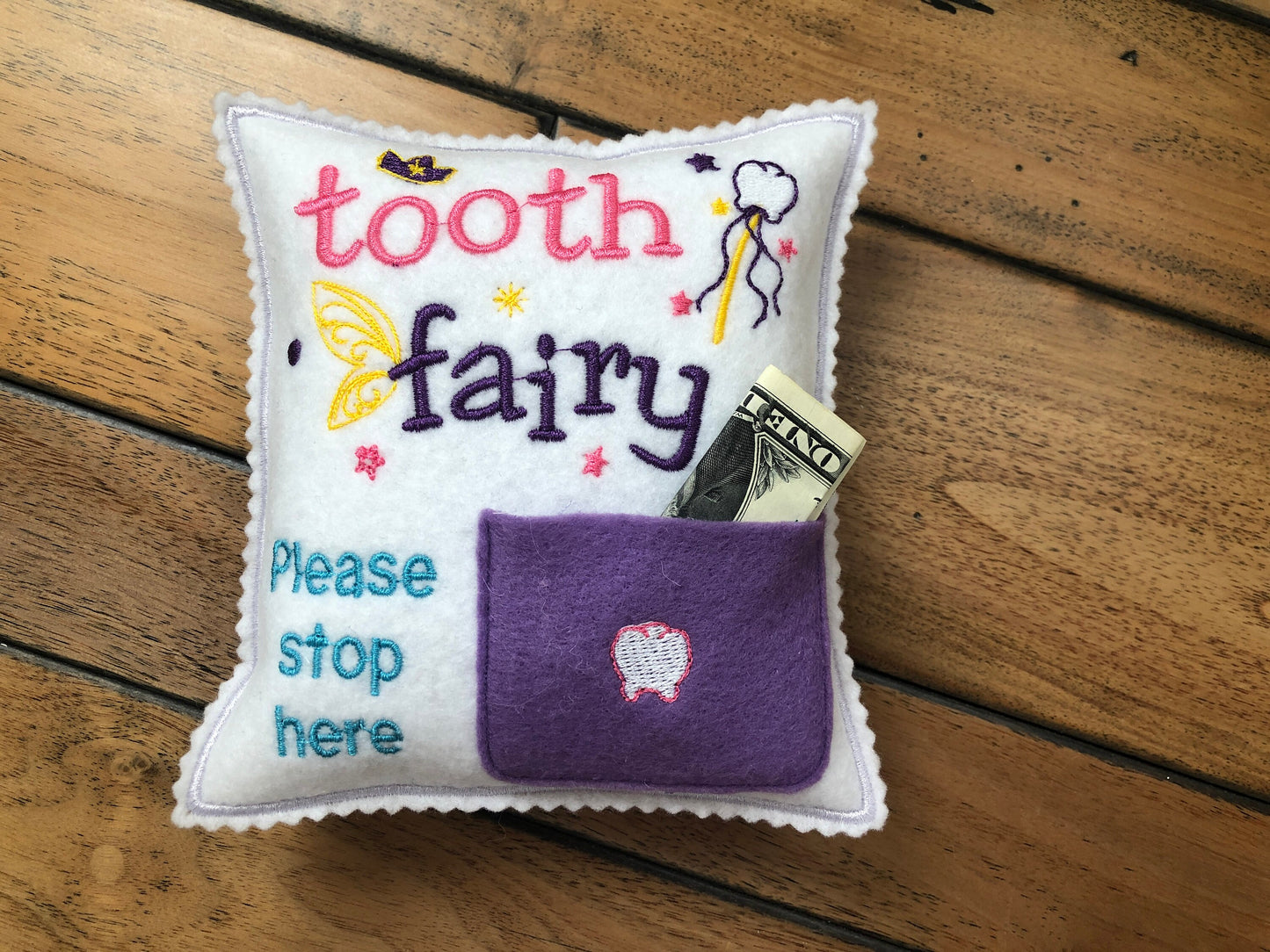 Tooth fairy pillow with tooth chart