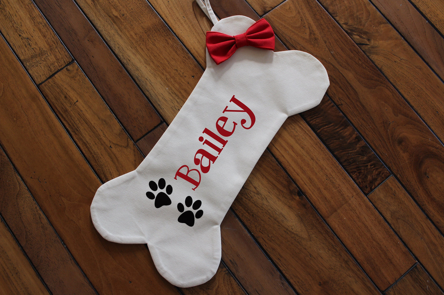 Personalized Dog Christmas Stocking, Bone Holiday Stocking for Dog, Bone-Shaped, Pet Owner Holiday Gift