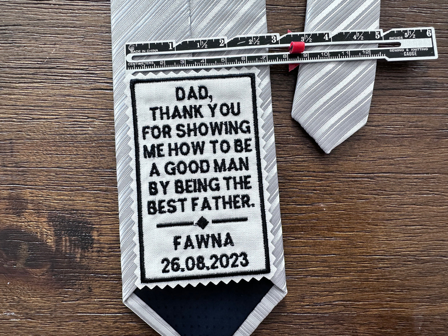 Embroidered Father of the Groom Tie Patch, Personalized Wedding Gift from Son, sew-on or iron-on patch