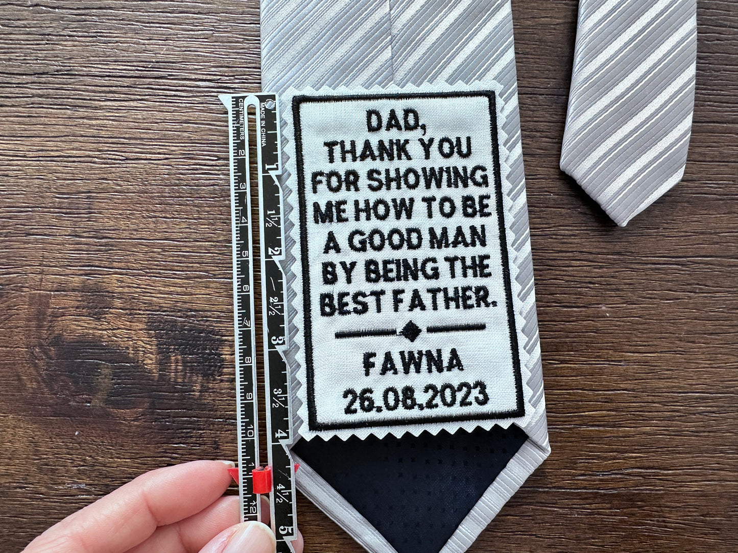 Embroidered Father of the Groom Tie Patch, Personalized Wedding Gift from Son, sew-on or iron-on patch
