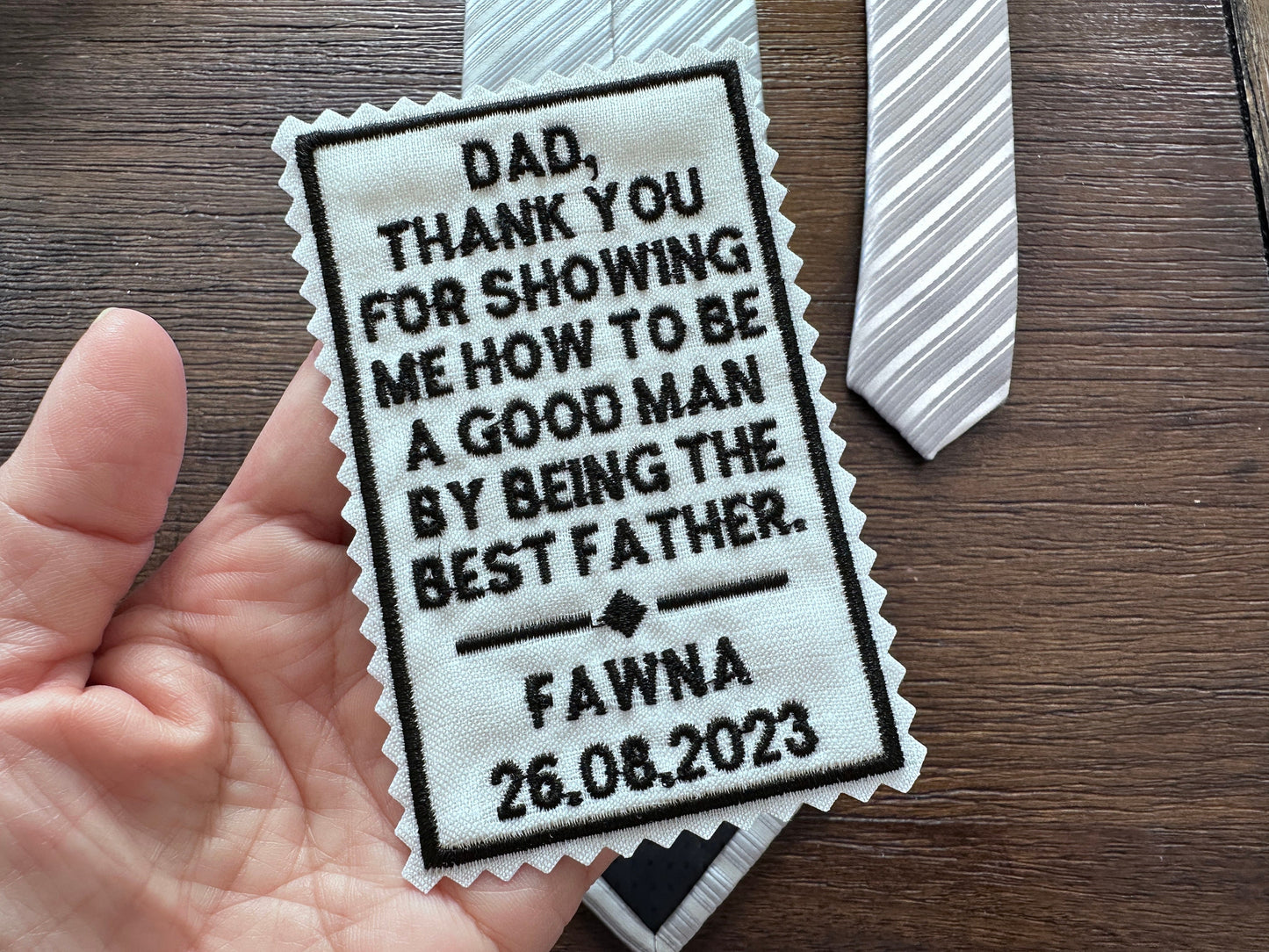 Embroidered Father of the Groom Tie Patch, Personalized Wedding Gift from Son, sew-on or iron-on patch