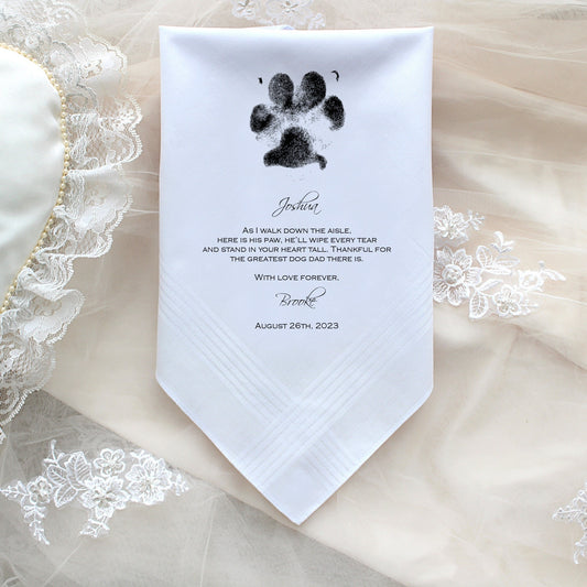 Wedding Handkerchief from your dog with paw photo, Gift for the Bride, Gift for the Groom from Dog, CUSTOMIZED handkerchief