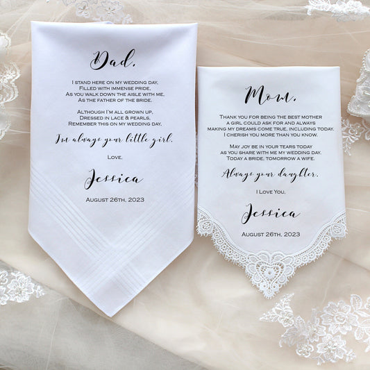 Mother of the Bride Gift & Father of the Bride Gift from the Bride, Mother of Bride Gift, wedding handkerchief from daughter