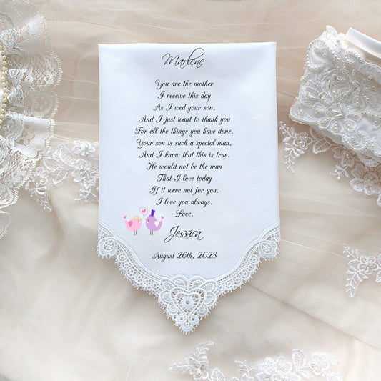 Mother of the Groom Gift, Wedding Handkerchief, PRINTED, CUSTOMIZED Mother in Law hankies-Mother of the bride gift-CAC[133]