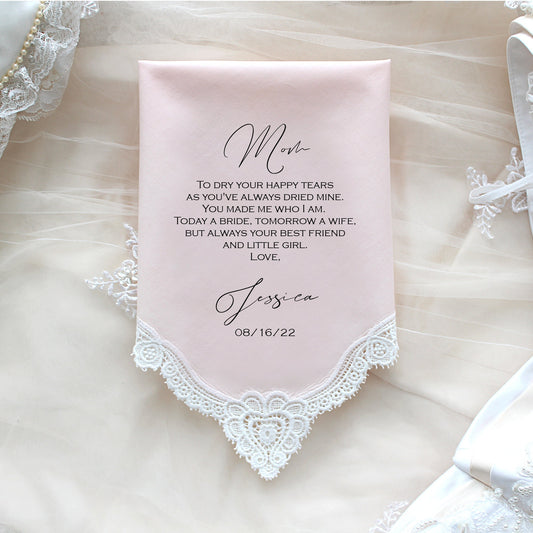 Mother of the Bride handkerchief from Bride, wedding handkerchief from daughter, printed, mother of the bride gift, mother wedding gift