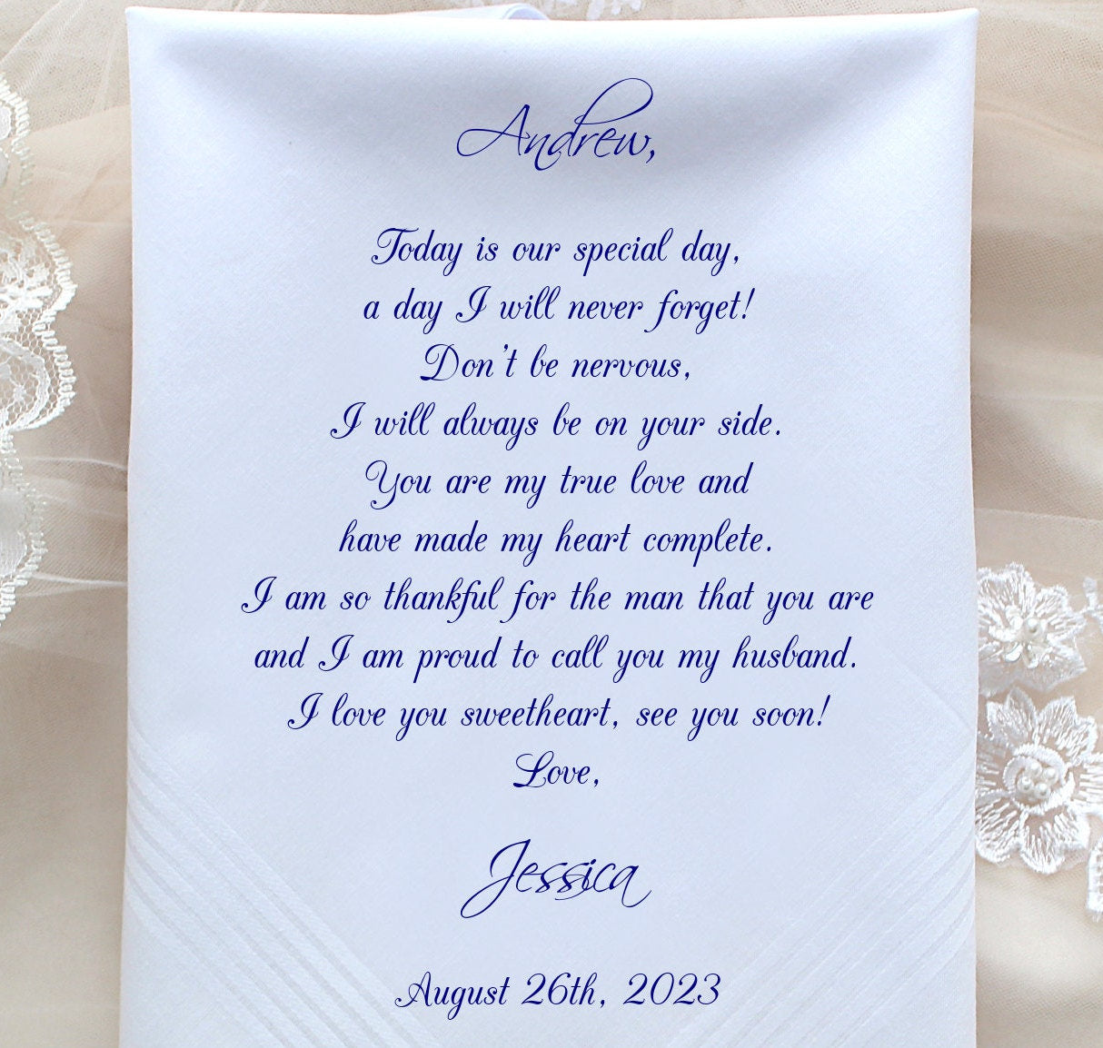Groom wedding handkerchief from the Bride-Wedding Hankerchief-PRINTED-CUSTOMIZE-Wedding Hankies-Wedding Gift for groom-Bride Gift toCAC[127]