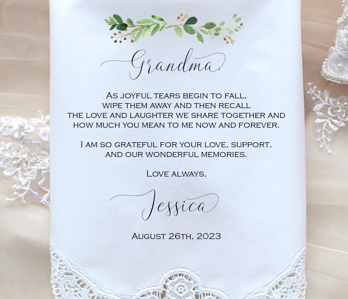 Grandmother Wedding gift, Wedding Handkerchief-PRINT-CUSTOMIZED, Grandma Gift, Gift for Grandma - LECp[G-95]