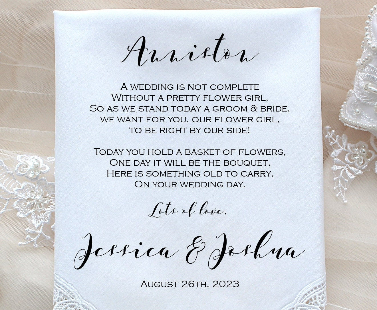 Flower Girl Gift, wedding Handkerchief, custom, PRINTED, Personalized gift, Keep sake - LS6FPadCop[135]