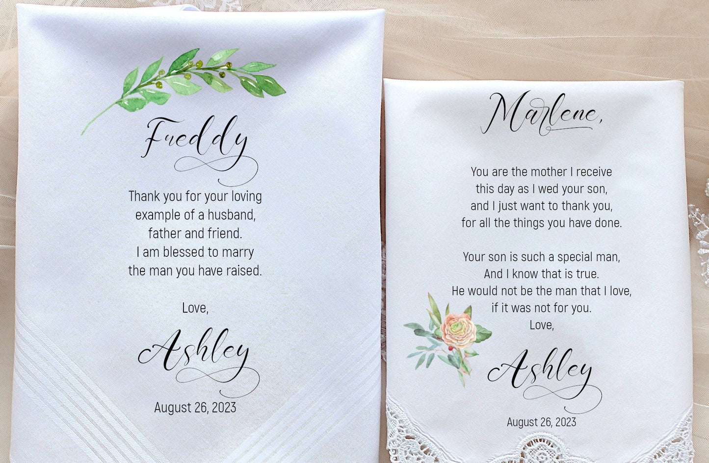 Parents of the Groom gift from the Bride, Wedding Handkerchief, PRINTED, CUSTOMIZED Wedding Handkerchief-Wedding Gifts-Lace-KaAk[J-26-J-101]