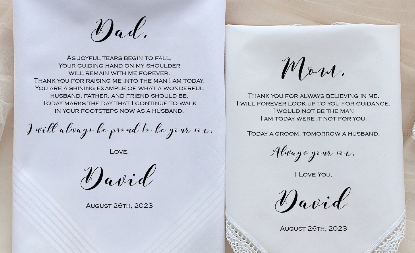 Mother of the Groom Personalised Wedding Handkerchief Gift from the Groom and Father of the Groom, Wedding gift from son, Parents wedding