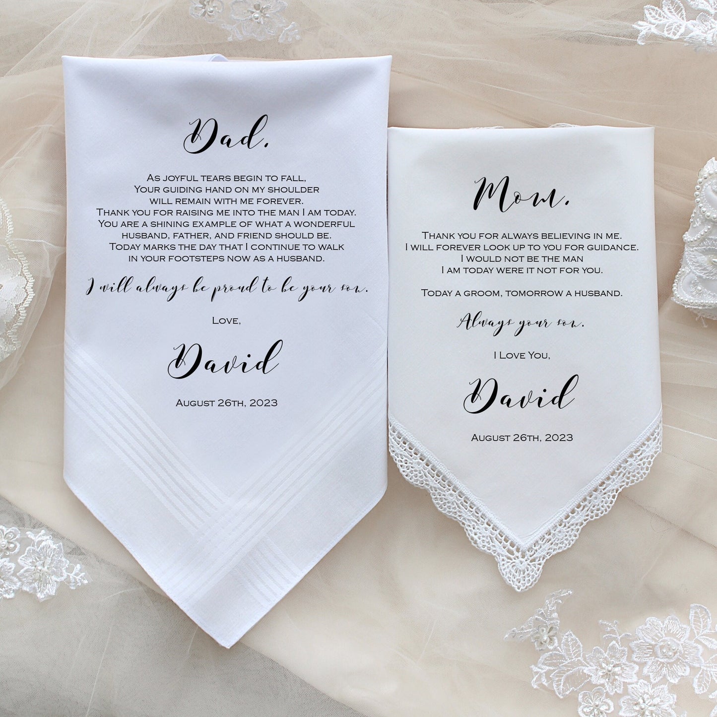 Mother of the Groom Personalised Wedding Handkerchief Gift from the Groom and Father of the Groom, Wedding gift from son, Parents wedding