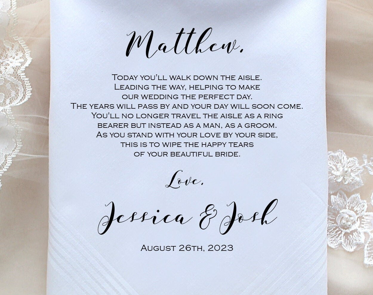 RING BEARER handkerchief, wedding hanky, customized, personalized wedding gift -PadCop[95]