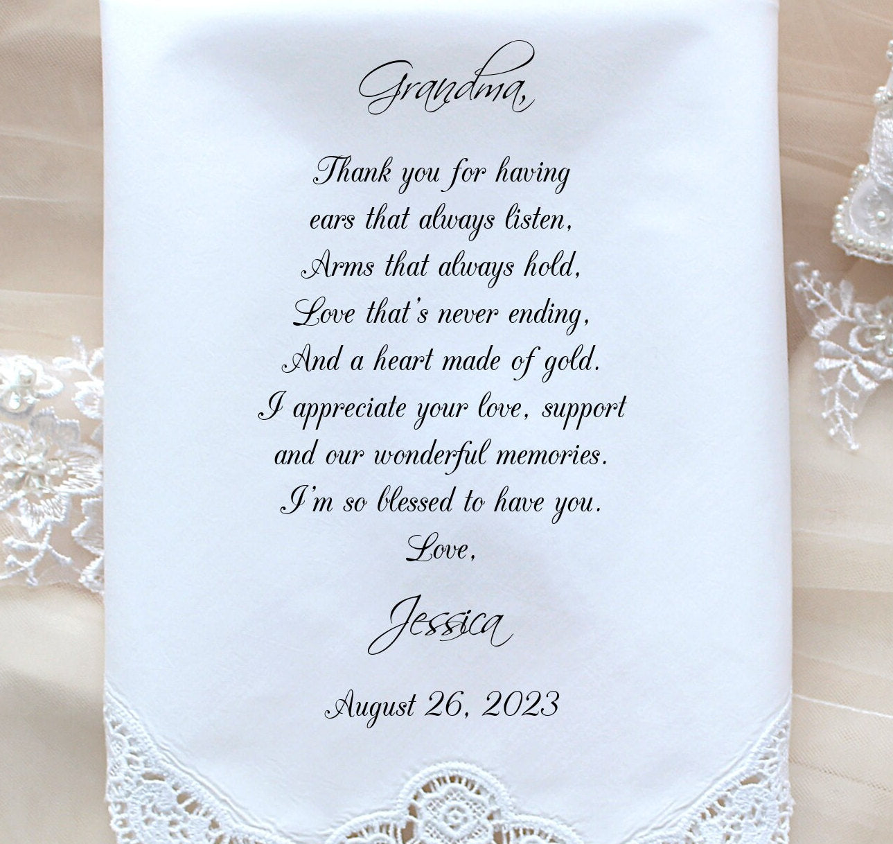 Grandmother gift, Wedding Handkerchief, PRINT, CUSTOMIZED, Grandmother Gift, Grandma hankies-CAC[94]