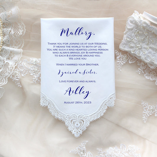 Sister In-Law of the Bride Gift, Wedding Handkerchief, Custom printed Wedding Hankies-Sister In Law of the Bride Gift-LS11PdCp[192]