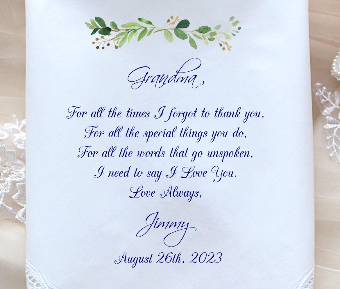 Grandmother Wedding gift, Wedding Handkerchief-PRINT-CUSTOMIZED, Grandma Gift, Gift for Grandma - LECp[249]
