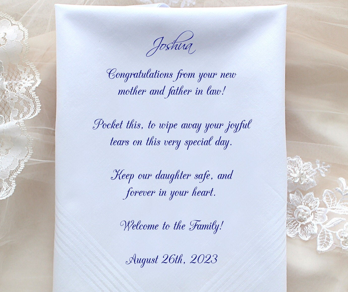 Wedding gift for the groom from mother in law, Wedding Handkerchief, personalized gift for the groom - CAC[492]