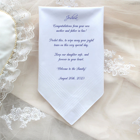 Wedding gift for the groom from mother in law, Wedding Handkerchief, personalized gift for the groom - CAC[492]