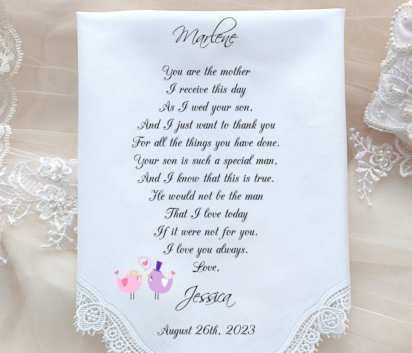 Mother of the Groom Gift, Wedding Handkerchief, PRINTED, CUSTOMIZED Mother in Law hankies-Mother of the bride gift-CAC[133]