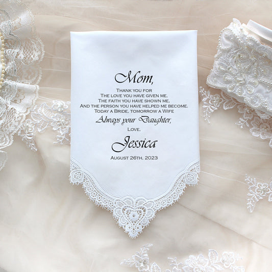Mother of the Bride Handkerchief, Personalized PRINTED, Wedding Handkerchief, Bridal hanky, Mother wedding gift, Mom Gift-ViCop[88]