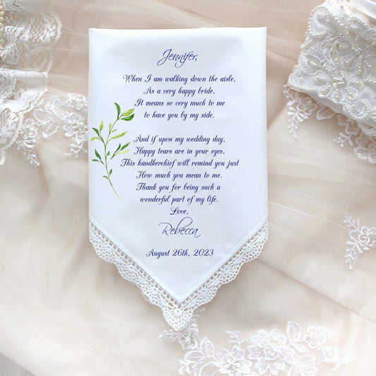 Maid of Honor Gift, Wedding Handkerchief, PRINTED, CUSTOMIZED Wedding gift, Sisters of the Bride Gift, Bridesmaid-FCAC[41-B12]