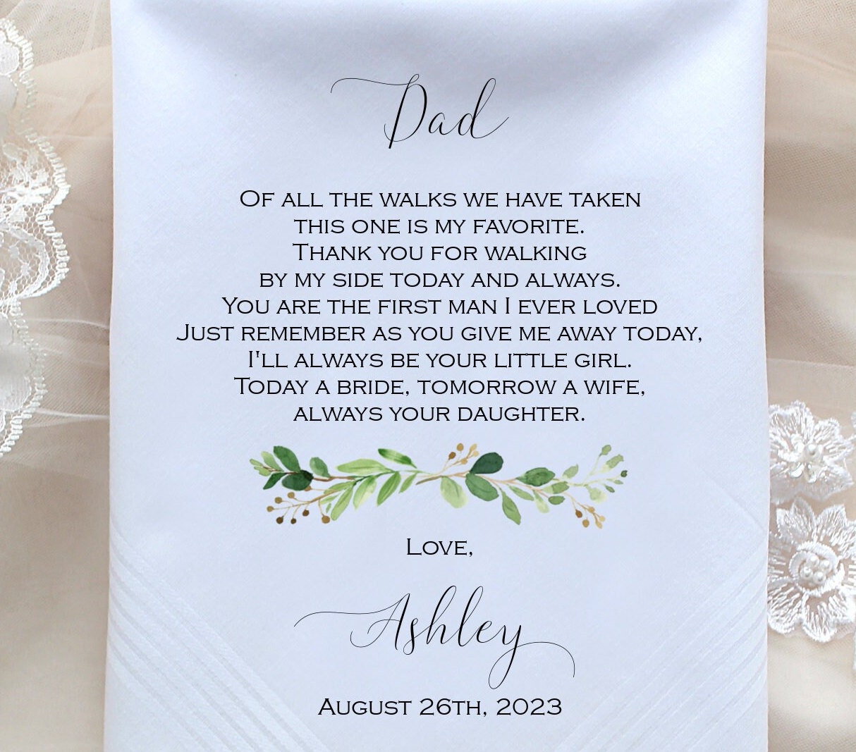 Father of the Bride gift, Wedding handkerchief, Gift, PRINTED Customized Dad Gift, Personalized. LECOP[G-182]