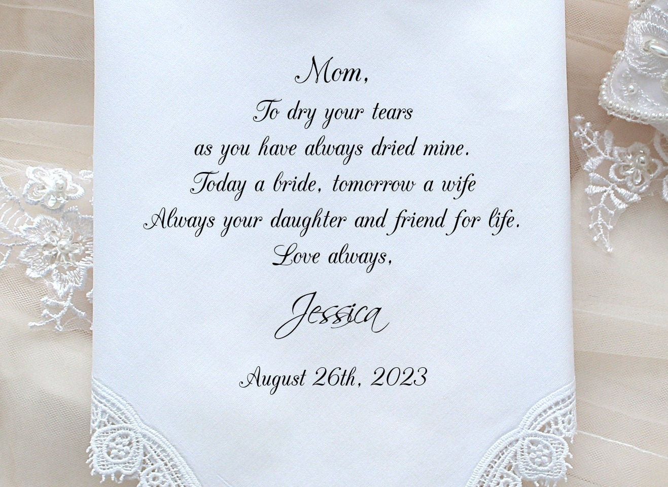 Mother of the Bride Gift, Custom wedding Handkerchief, Mom in-law gift, Personalized handkerchief for mom. LS6FCAC[87]
