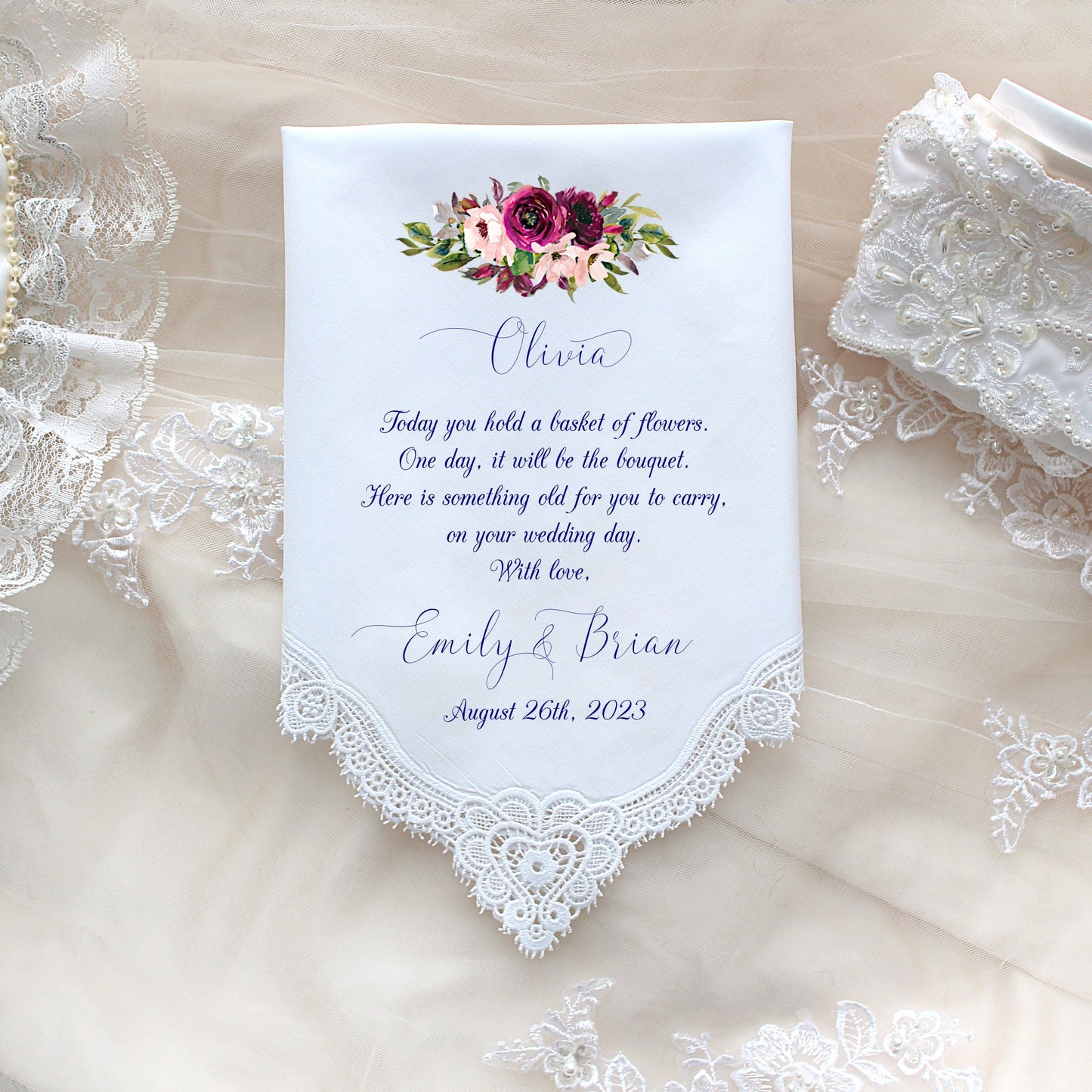 Wedding handkerchief gift for flower girls , Wedding Hankies, Wedding favor-Bride and groom Gift to Flower Girl-LS14LeCAC[G-79]